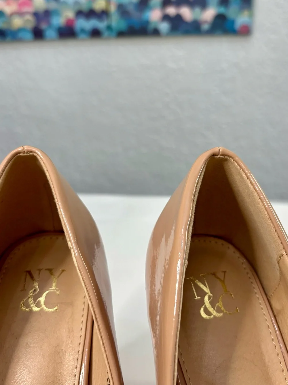 New York & Company Nude Patent Platform Block Heels